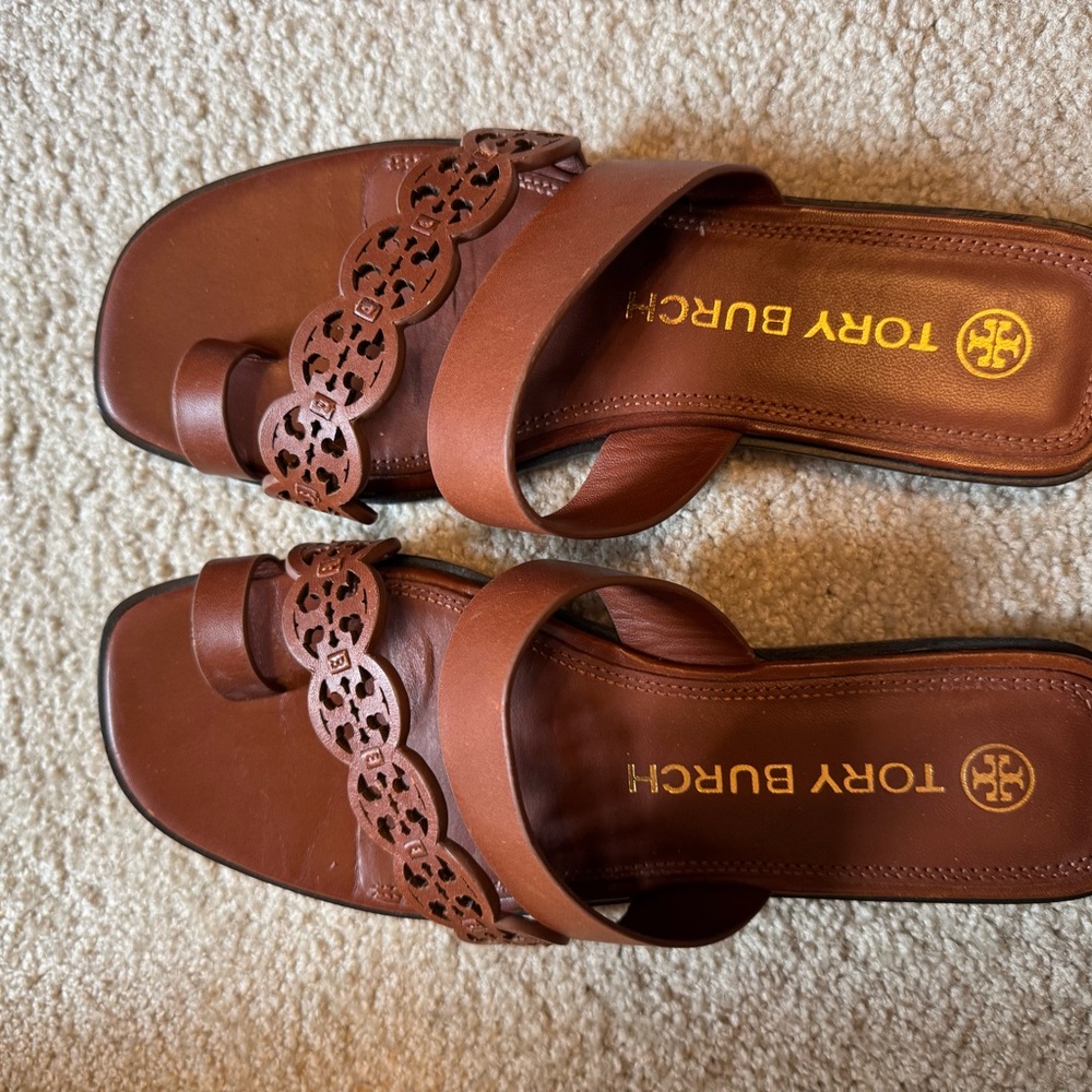 Tory Burch Brown Braided Leather Sandals